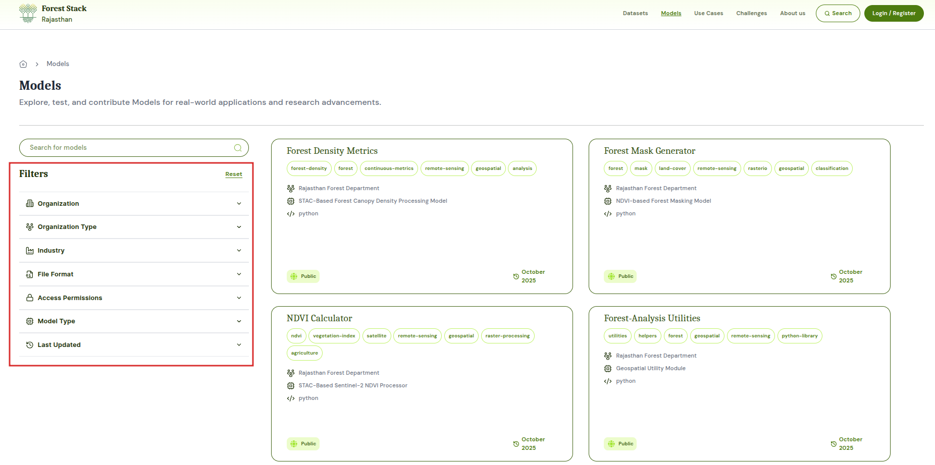 Models Filter options