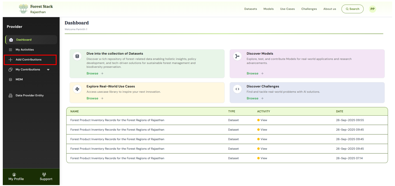 Clicking on Start adding Model